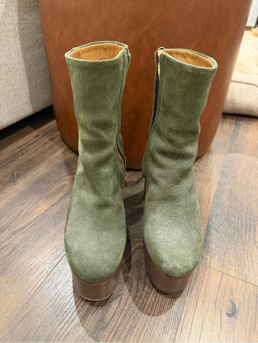 Free People Olive Suede Platform Ankle Boots